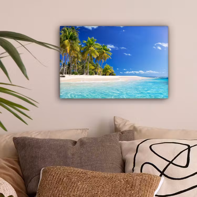 Strand - Zee - Palmboom - Zon - Zomer canvas 2cm klein -sfeer1