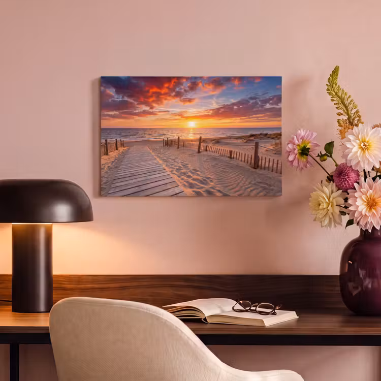 Strand - Zonsondergang - Zee - Natuur - Oranje canvas 2cm klein -sfeer4
