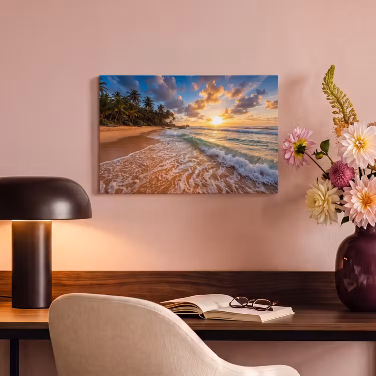 Strand - Zonsondergang - Golven - Natuur - Goud canvas 2cm klein -sfeer4