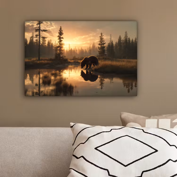 Beer - water - Bos - Ochtendlicht canvas 2cm klein -sfeer3