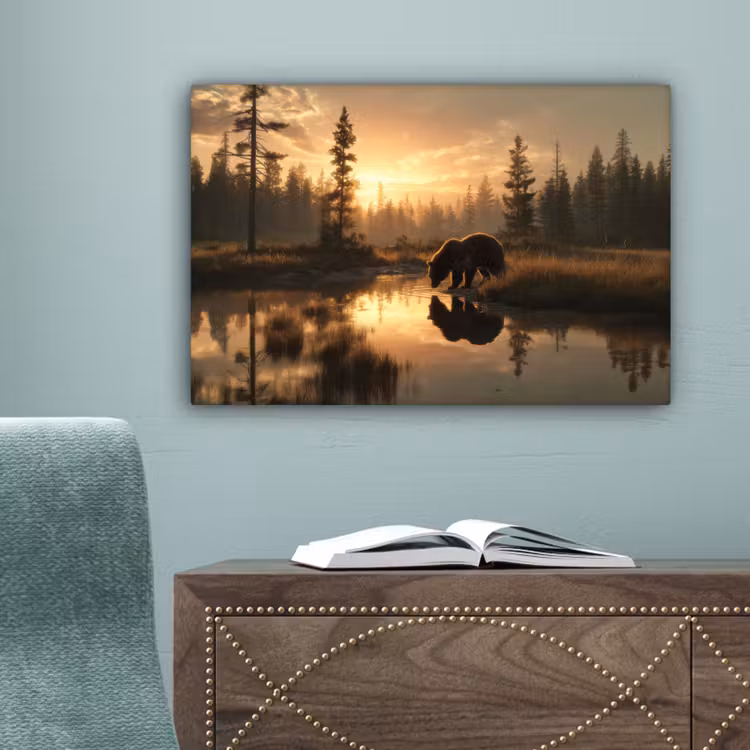 Beer - water - Bos - Ochtendlicht canvas 2cm klein -sfeer4
