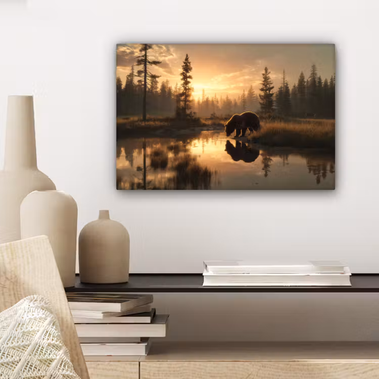 Beer - water - Bos - Ochtendlicht canvas 2cm klein -sfeer6