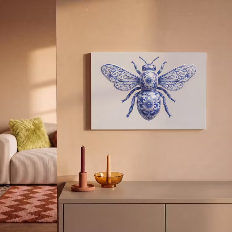 Bij - Modern - Delfts - Blauw canvas 2cm klein -sfeer1