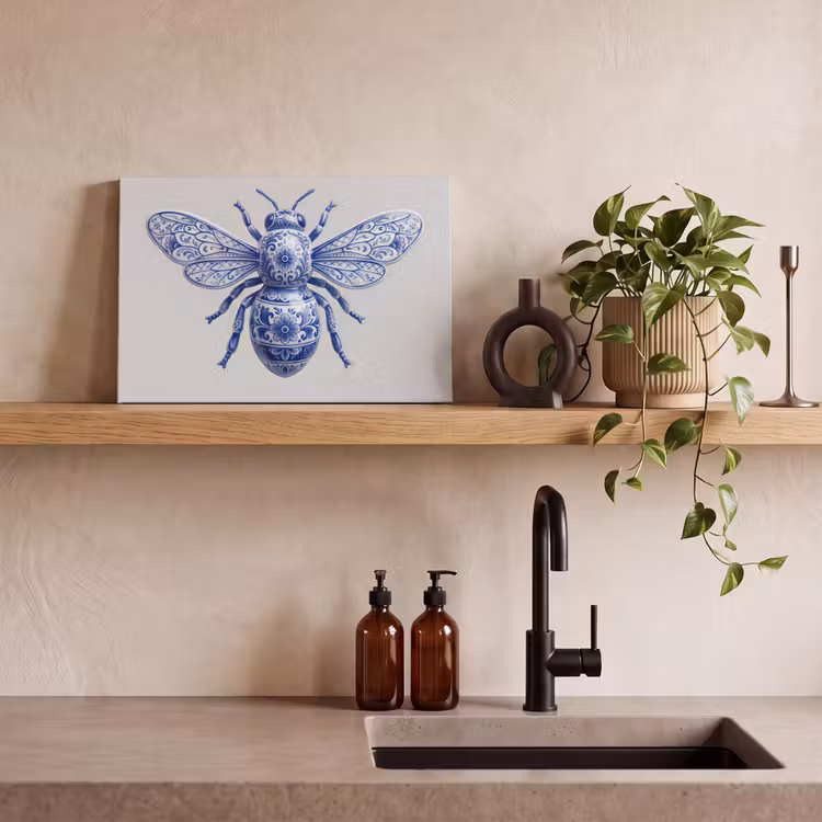 Bij - Modern - Delfts - Blauw canvas 2cm klein -sfeer3