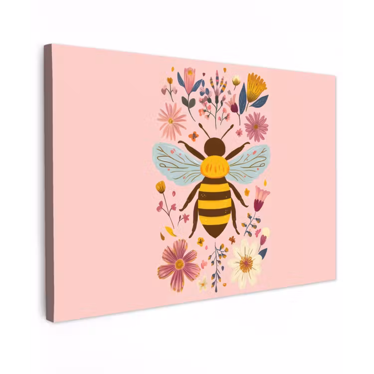 Bij - Geel - Bloemen - Kleurrijk canvas 2cm klein -z3d