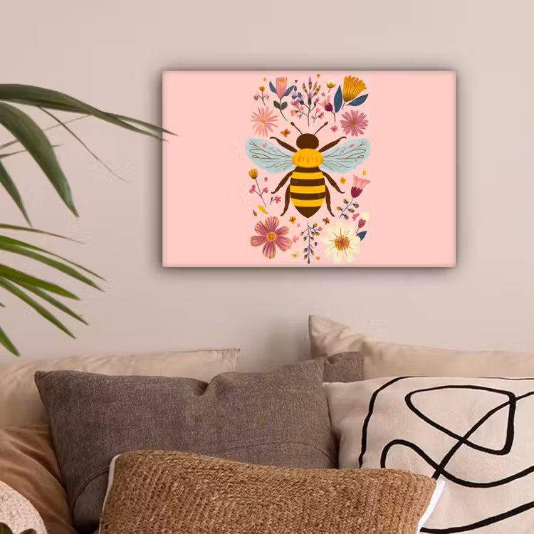 Bij - Geel - Bloemen - Kleurrijk canvas 2cm klein -sfeer1