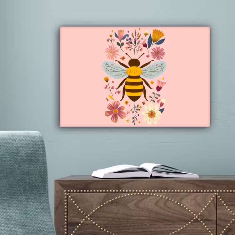 Bij - Geel - Bloemen - Kleurrijk canvas 2cm klein -sfeer4
