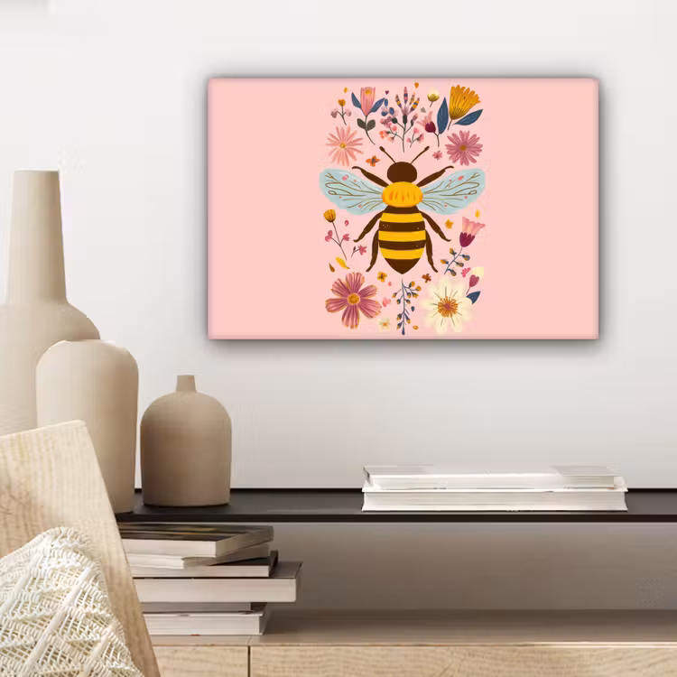 Bij - Geel - Bloemen - Kleurrijk canvas 2cm klein -sfeer6