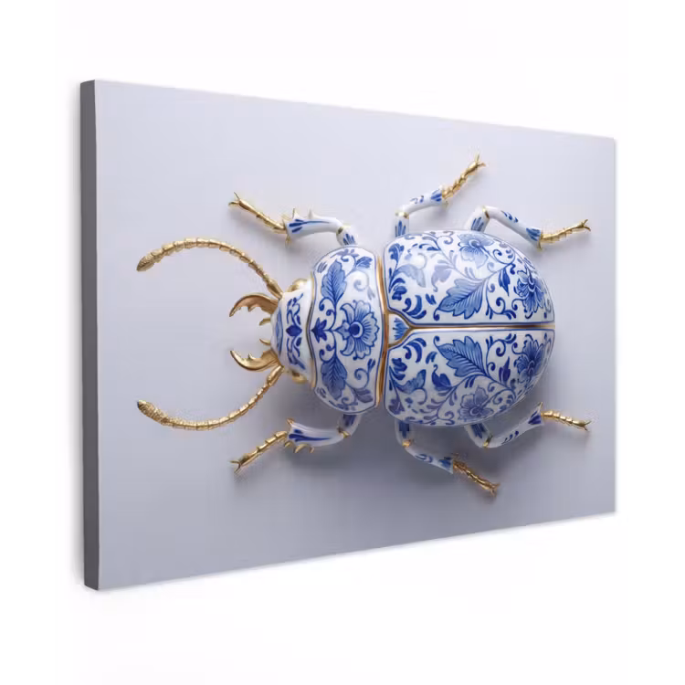 Kever - Delfts  - Blauw - Goud canvas 2cm klein -z3d