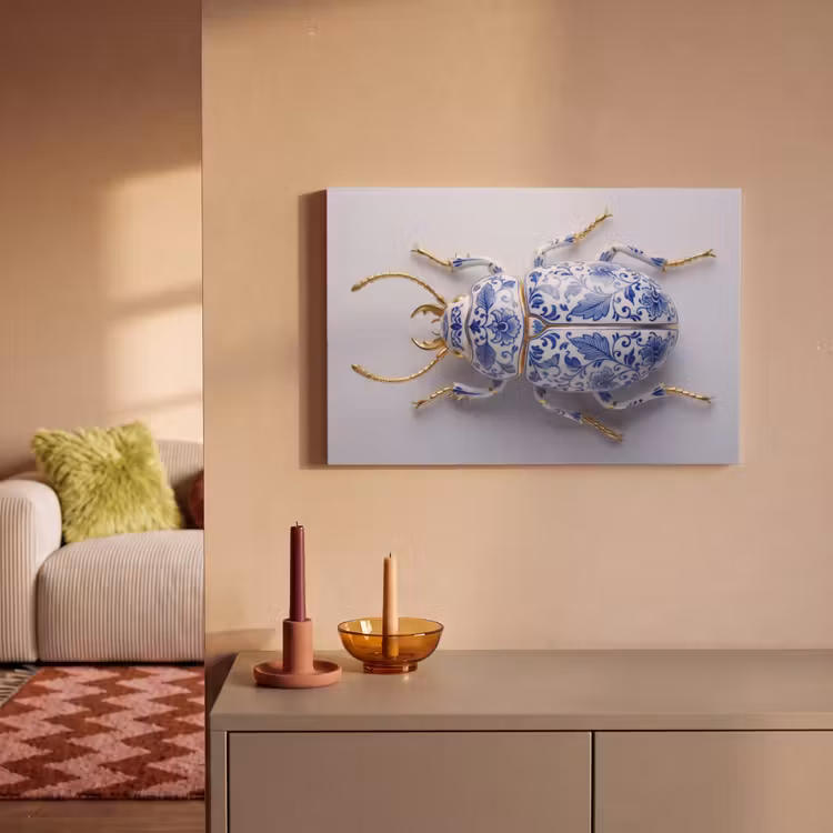 Kever - Delfts  - Blauw - Goud canvas 2cm klein -sfeer1