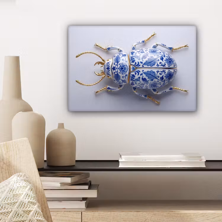 Kever - Delfts  - Blauw - Goud canvas 2cm klein -sfeer6
