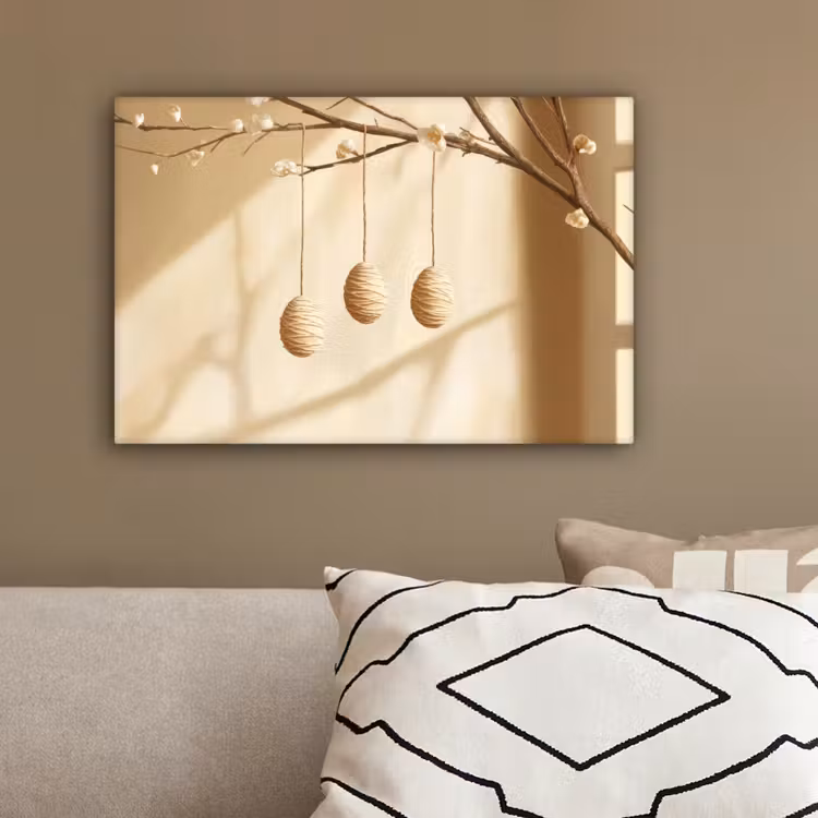 Beige - Paastak - Eieren canvas 2cm klein -sfeer3