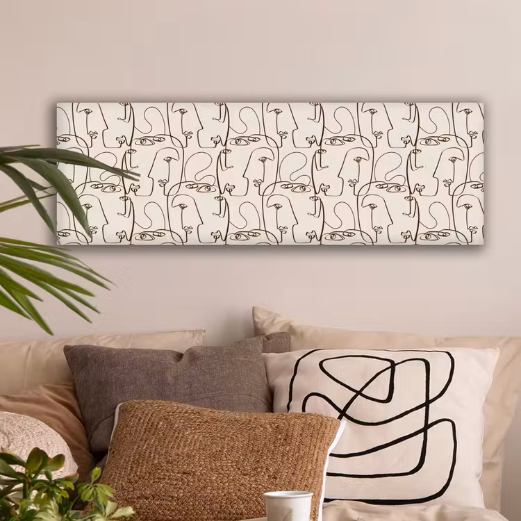 Beige - Gezicht - Lijnen - Bruin canvas 2cm klein 828 -sfeer1
