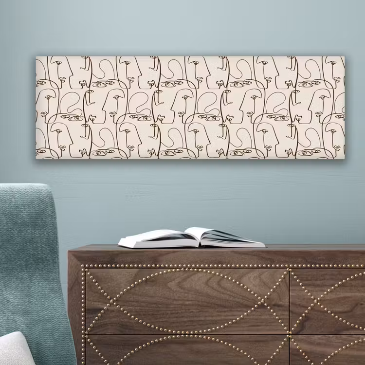 Beige - Gezicht - Lijnen - Bruin canvas 2cm klein 828 -sfeer4