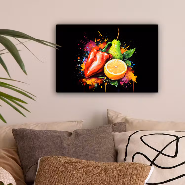 Paprika - Peer - Citroen - Graffiti - Verf - Abstract canvas 2cm klein -sfeer1