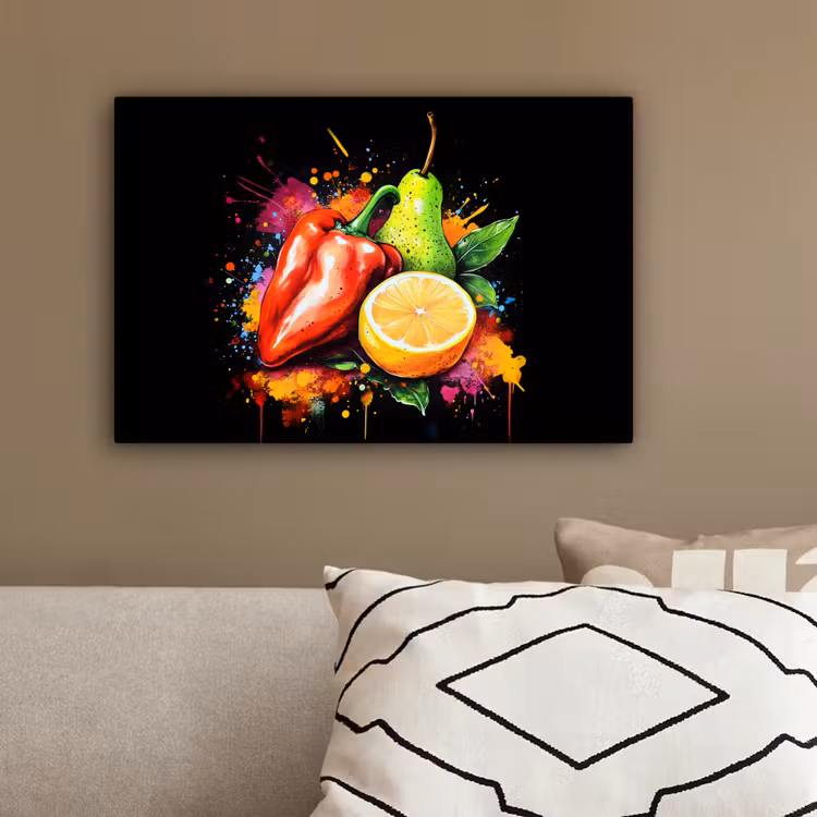 Paprika - Peer - Citroen - Graffiti - Verf - Abstract canvas 2cm klein -sfeer3