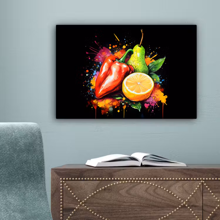 Paprika - Peer - Citroen - Graffiti - Verf - Abstract canvas 2cm klein -sfeer4