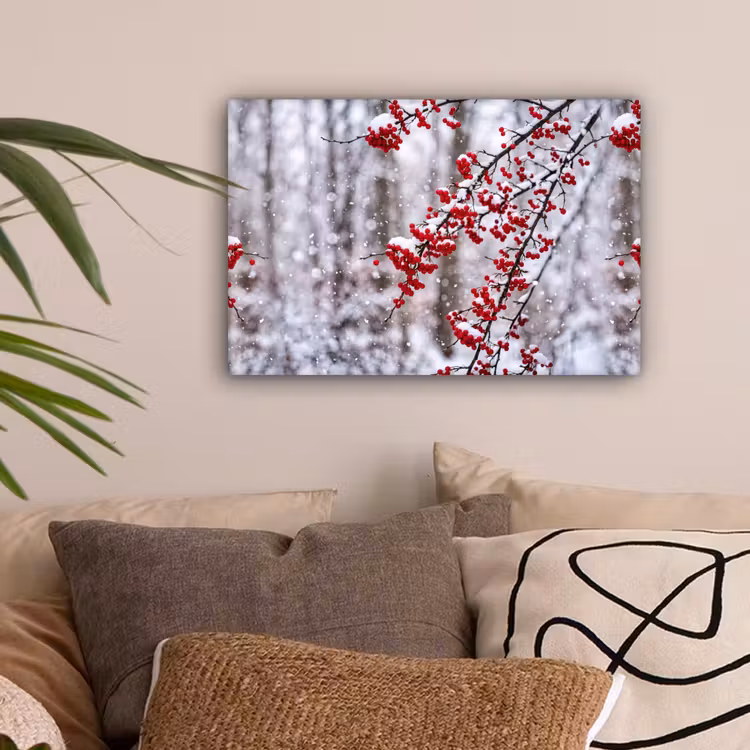 Bessen - Takken - Sneeuw - Winter - Kleurrijk canvas 2cm klein -sfeer1