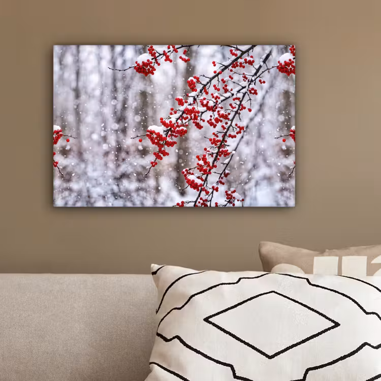 Bessen - Takken - Sneeuw - Winter - Kleurrijk canvas 2cm klein -sfeer3