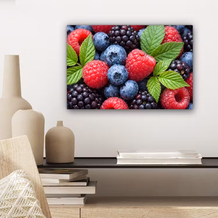 Bessen - Vers - Waterdruppels - Kleurrijk - Eten canvas 2cm klein -sfeer6