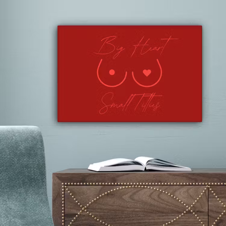 big heart small titties - Hart - Rood canvas 2cm klein -sfeer4