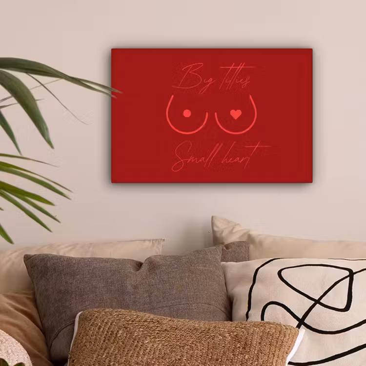 Big titties small heart - Rood - Hart canvas 2cm klein -z3d