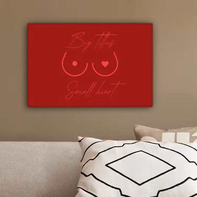 Big titties small heart - Rood - Hart canvas 2cm klein -sfeer1