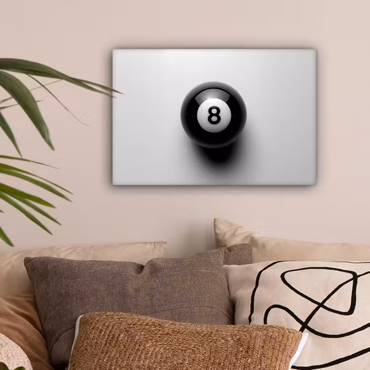 Biljartbal - Getal - Acht - Wit canvas 2cm klein -sfeer1