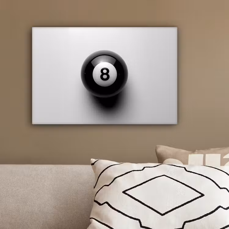 Biljartbal - Getal - Acht - Wit canvas 2cm klein -sfeer3