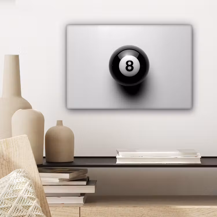 Biljartbal - Getal - Acht - Wit canvas 2cm klein -sfeer6