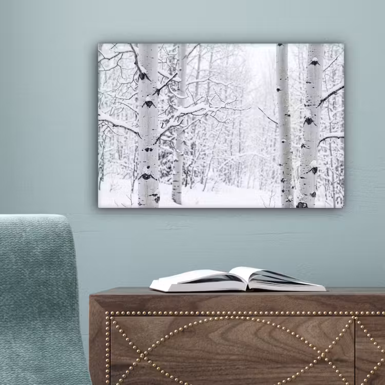 Berkenbomen - Sneeuw - Winter - Bos - Wit canvas 2cm klein -sfeer4