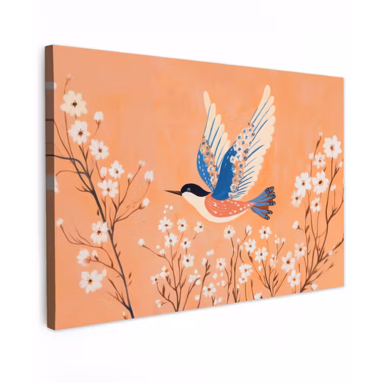 Vogel - Bloesemtakken - Warm - Kleurrijk canvas 2cm klein -z3d