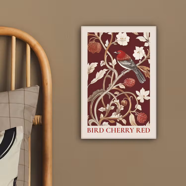Vogel - Bordeaux - Bloemen - Bessen canvas 2cm klein -sfeer3