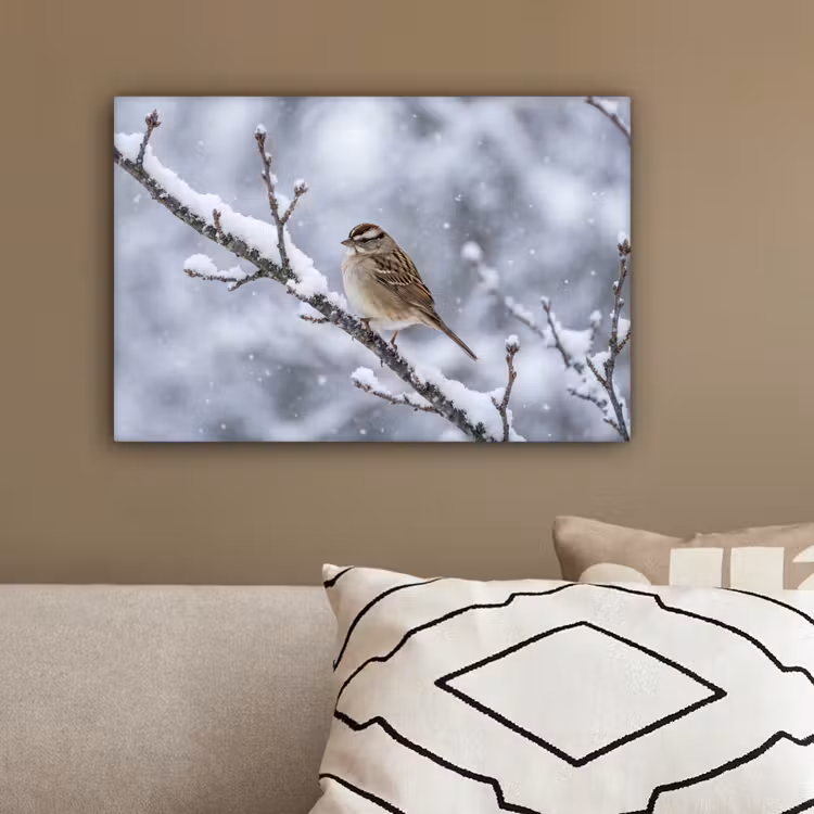 Vogel - Tak - Sneeuw - Winter canvas 2cm klein -sfeer3