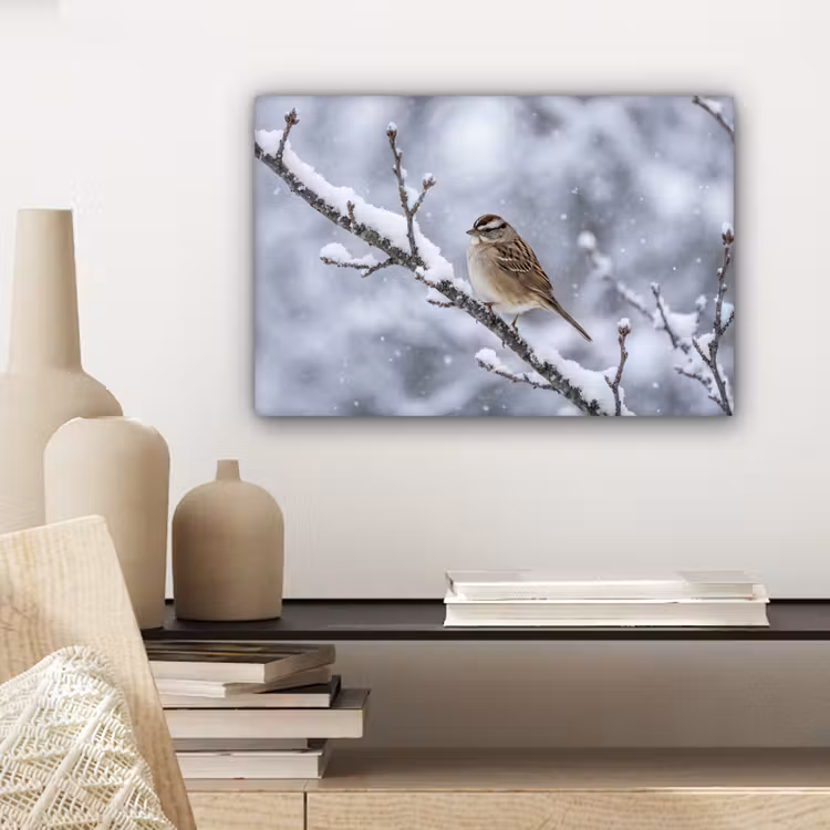 Vogel - Tak - Sneeuw - Winter canvas 2cm klein -sfeer6