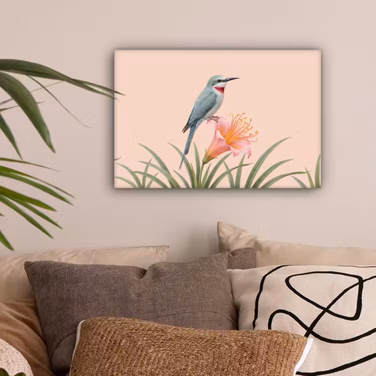 Vogel - Bloem - Natuur - Roze canvas 2cm klein -sfeer1