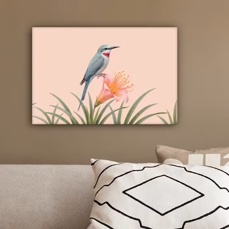 Vogel - Bloem - Natuur - Roze canvas 2cm klein -sfeer3