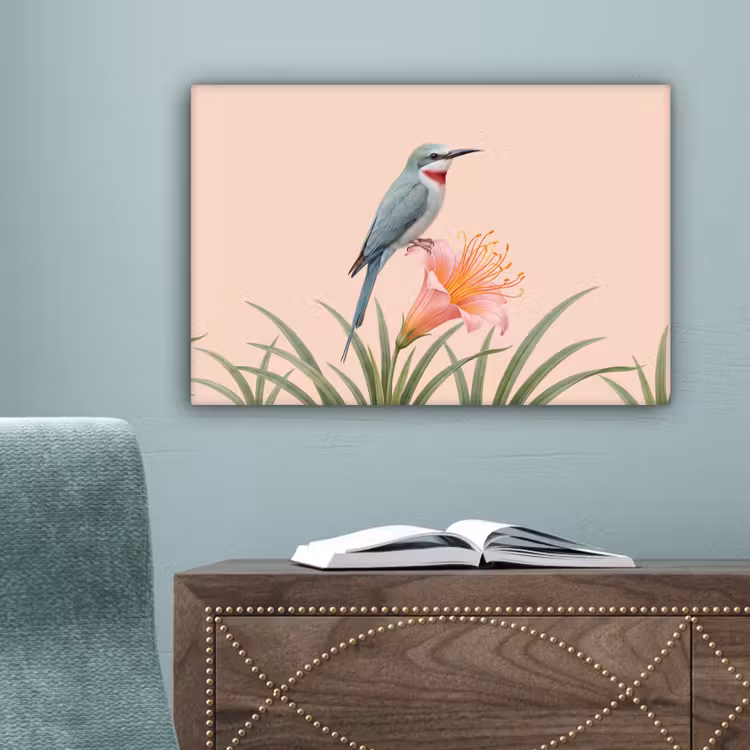 Vogel - Bloem - Natuur - Roze canvas 2cm klein -sfeer4
