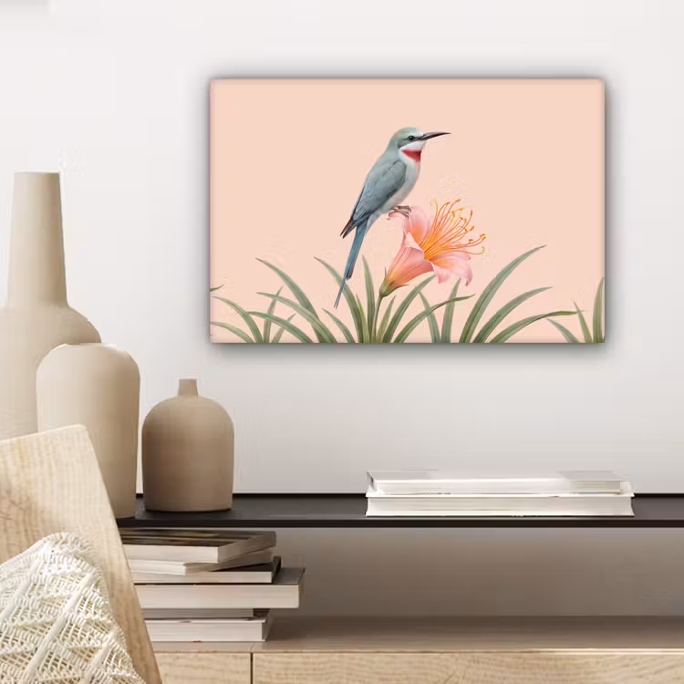 Vogel - Bloem - Natuur - Roze canvas 2cm klein -sfeer6