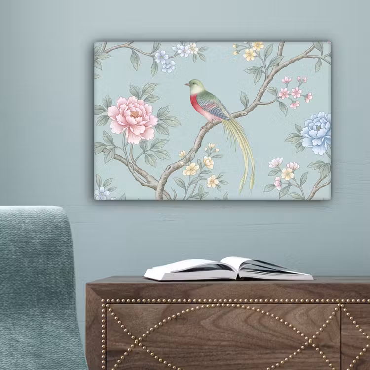 Vogel - Bloemen - Kleurrijk canvas 2cm klein -sfeer4
