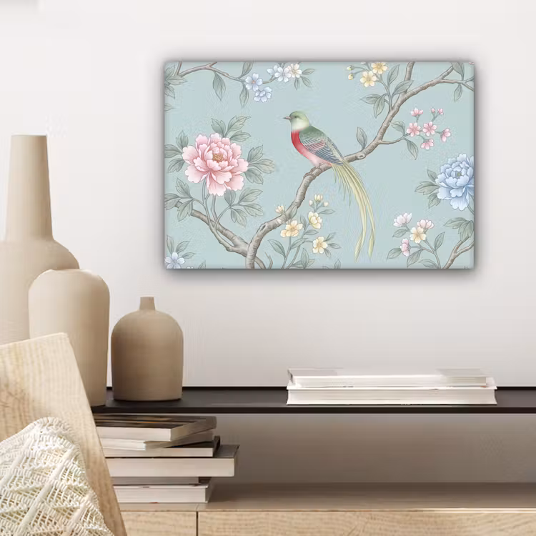Vogel - Bloemen - Kleurrijk canvas 2cm klein -sfeer6