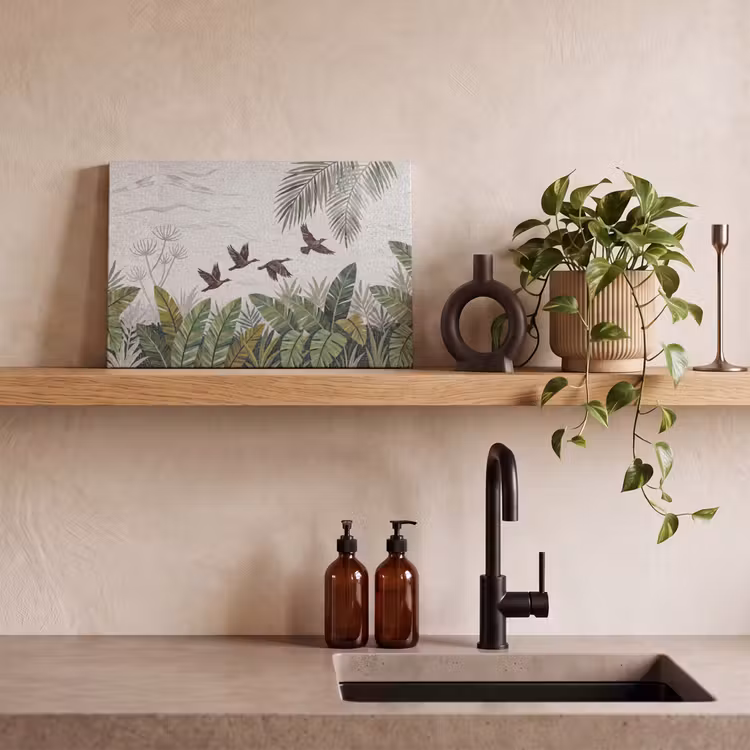 Vogel - Vliegend - Tropisch - Mozaïek - Groen canvas 2cm klein -sfeer3