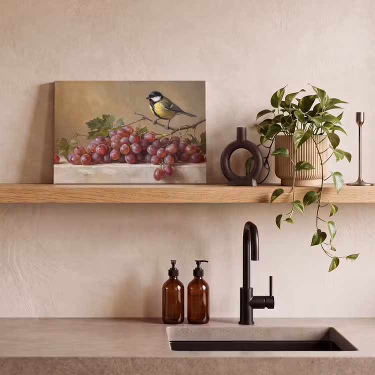 Canvas Print - Bird - Grapes - Still Life - Vogel - Druiven - Stilleven canvas 2cm klein