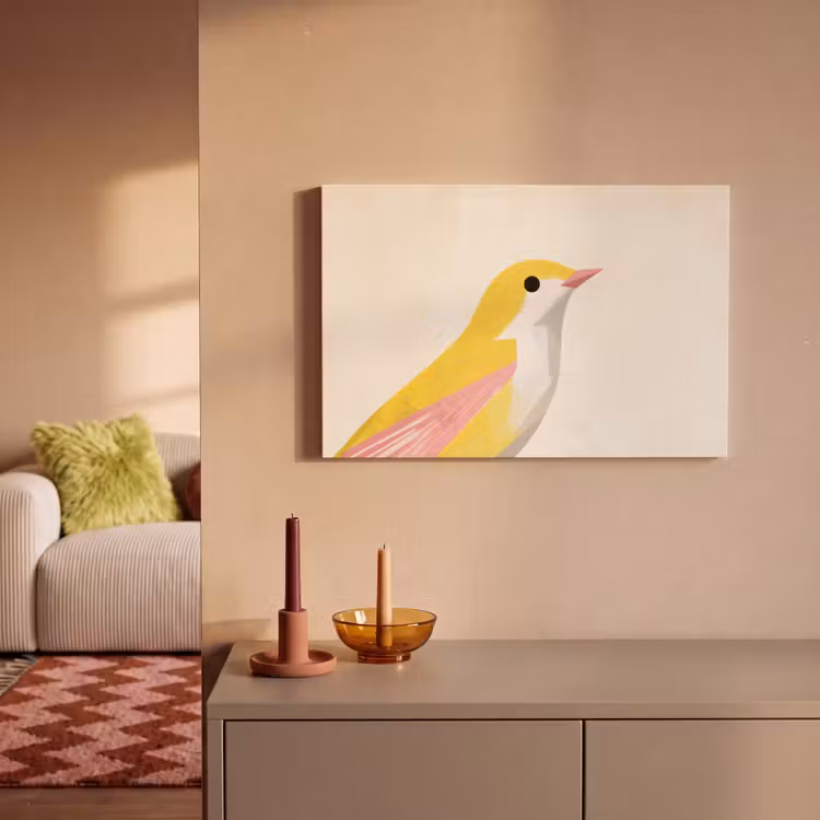 Vogel - Minimalistisch - Geel canvas 2cm klein -sfeer1