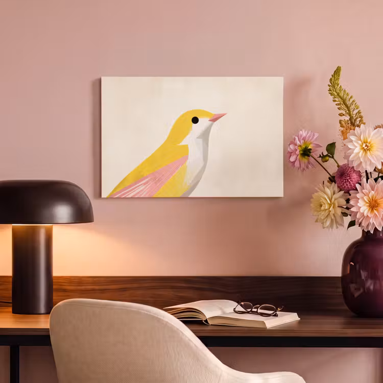 Vogel - Minimalistisch - Geel canvas 2cm klein -sfeer4