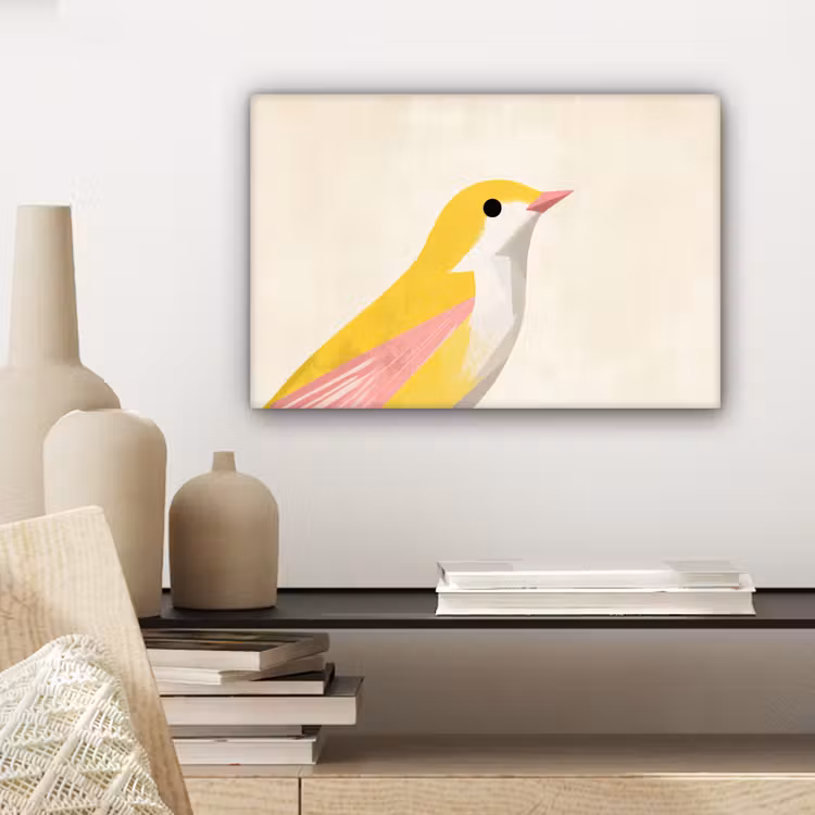Vogel - Minimalistisch - Geel canvas 2cm klein -sfeer6