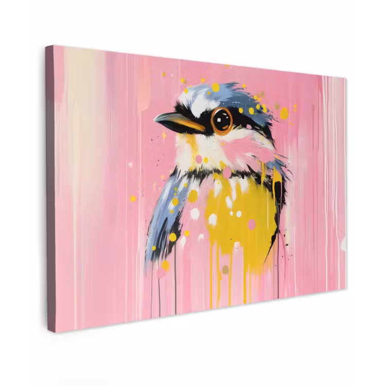 Vogel - Roze - Geel - Blauw canvas 2cm klein -z3d