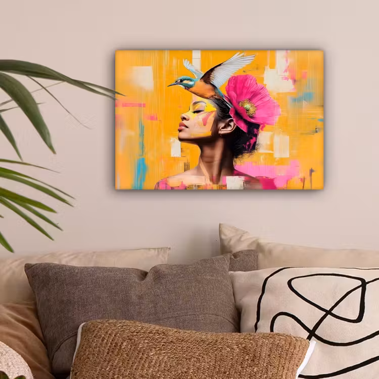 Vogel - Vrouw - Abstract - Bloem canvas 2cm klein -sfeer1
