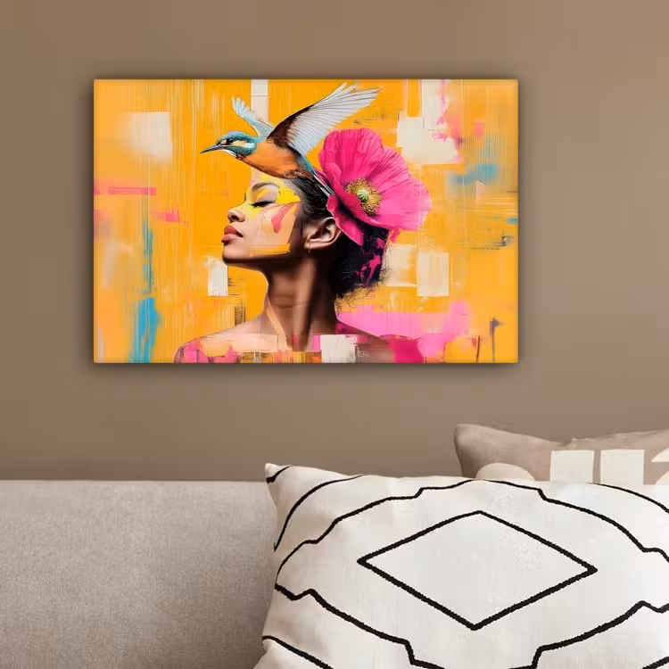 Vogel - Vrouw - Abstract - Bloem canvas 2cm klein -sfeer3