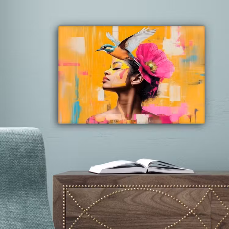 Vogel - Vrouw - Abstract - Bloem canvas 2cm klein -sfeer4